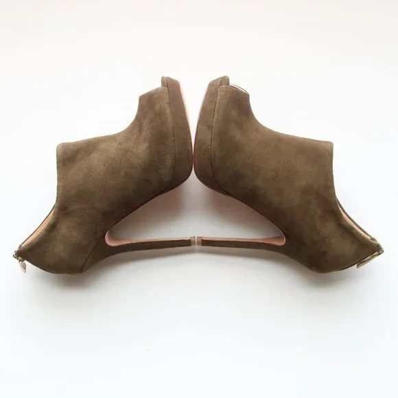 Pour La Victoire Moss Green Suede Leather Peep Toe Stiletto Heel Bootie Shoes 6 - Picture 10 of 15